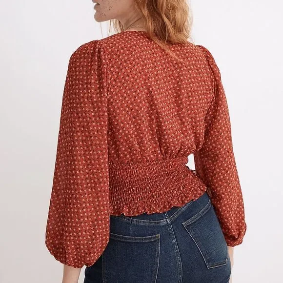 Madewell Julianne Smocked-Waist Top Size XS - Picture 4 of 13